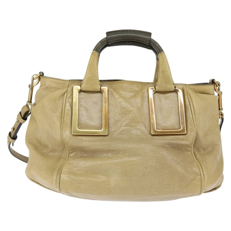 【日本直送】Chloe Etel 手提包 皮革 兩用 米色 金色 正品 BA7364-1