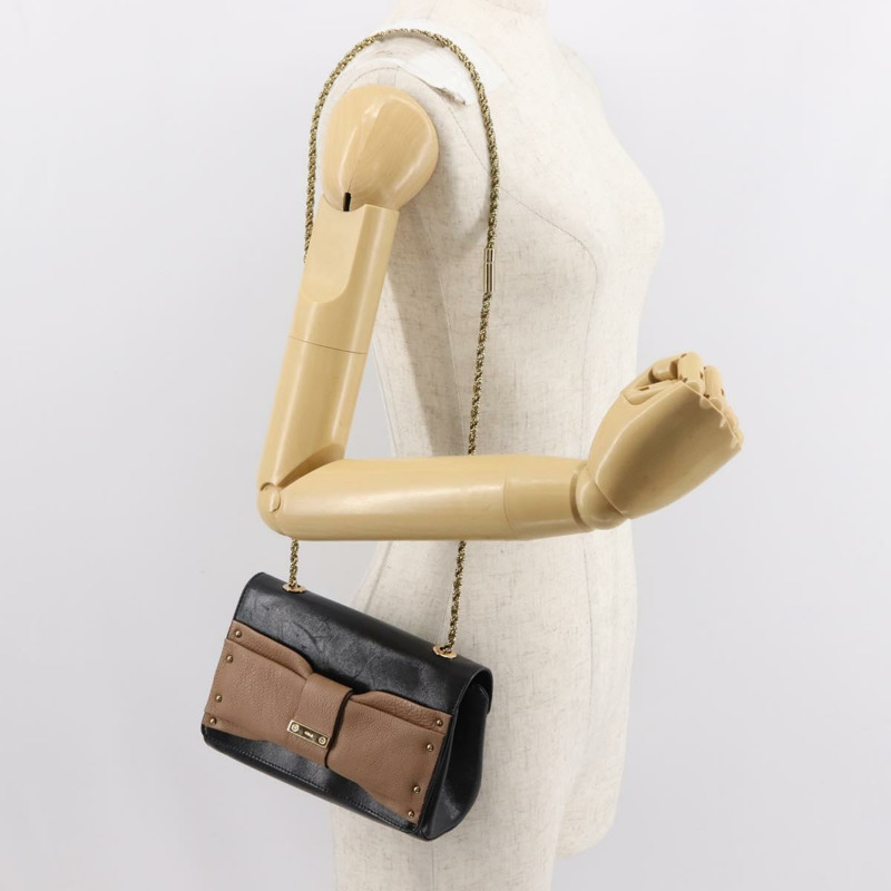 【日本直送】Chloe 鏈條單肩包 皮革 黑色 金色 正品 149333-21