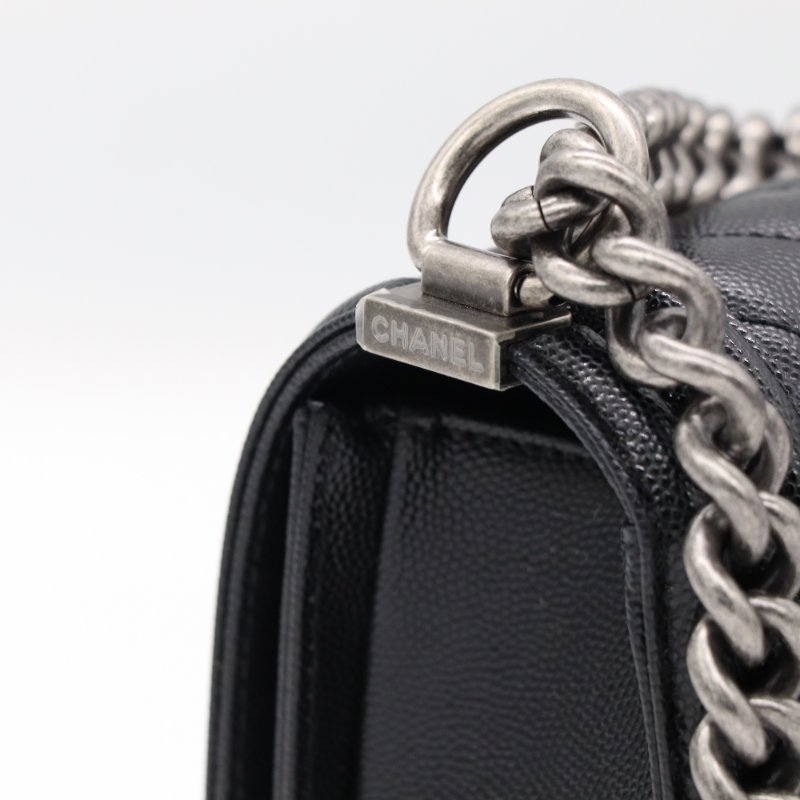 晶片款【近新閒置品🌟配件齊全♥️】Chanel 香奈兒 Leboy 中型 黑色 荔枝牛皮 復古銀扣 鏈條包 斜挎包 單肩包-5