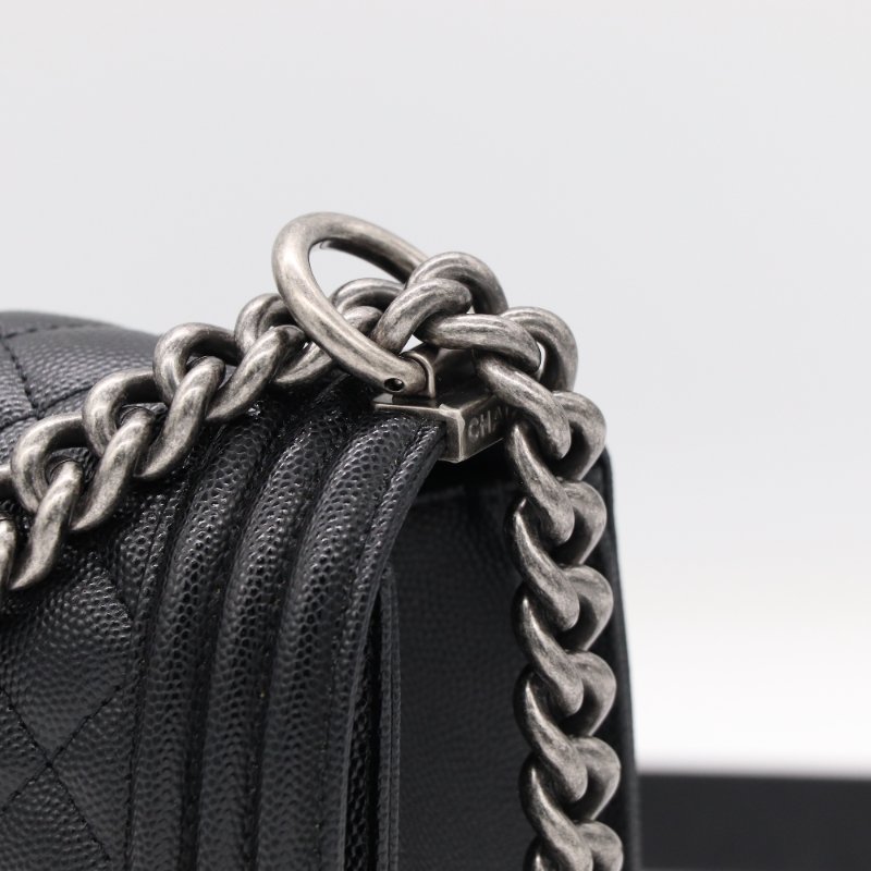 晶片款【近新閒置品🌟配件齊全♥️】Chanel 香奈兒 Leboy 中型 黑色 荔枝牛皮 復古銀扣 鏈條包 斜挎包 單肩包-6