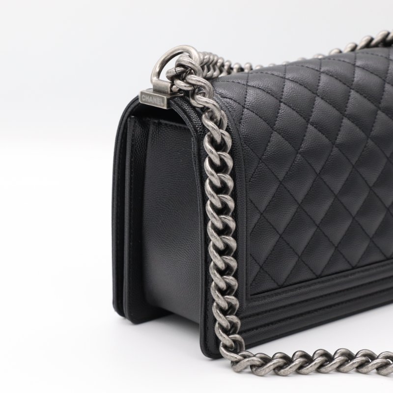 晶片款【近新閒置品🌟配件齊全♥️】Chanel 香奈兒 Leboy 中型 黑色 荔枝牛皮 復古銀扣 鏈條包 斜挎包 單肩包-7