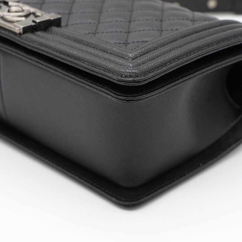 晶片款【近新閒置品🌟配件齊全♥️】Chanel 香奈兒 Leboy 中型 黑色 荔枝牛皮 復古銀扣 鏈條包 斜挎包 單肩包-10