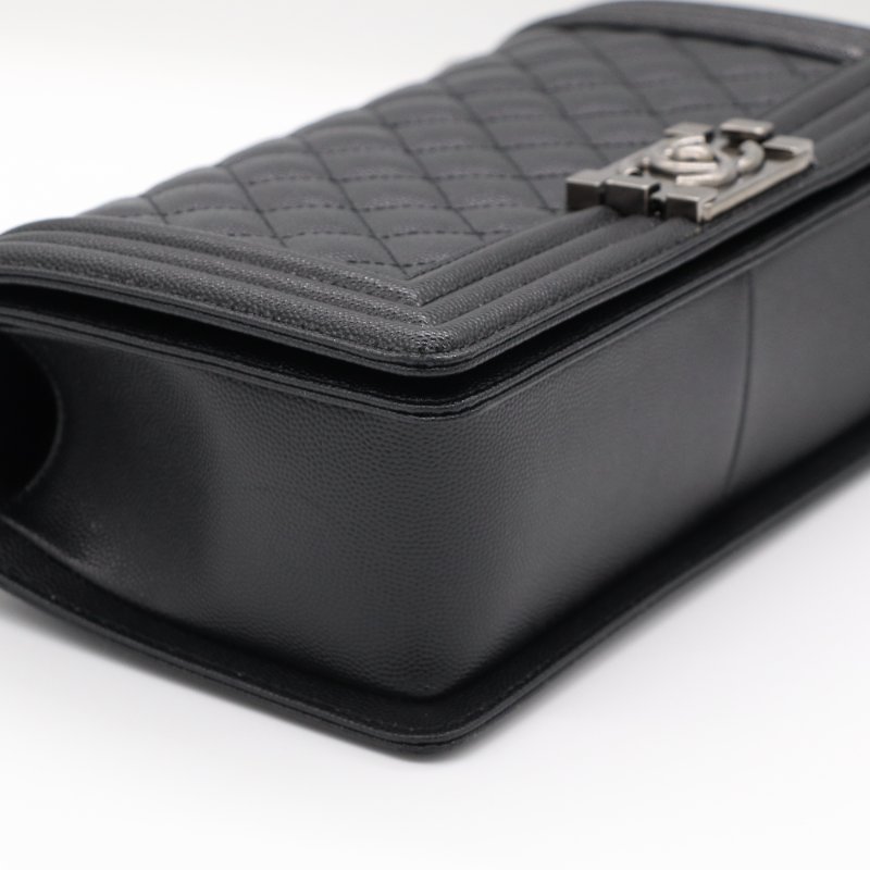 晶片款【近新閒置品🌟配件齊全♥️】Chanel 香奈兒 Leboy 中型 黑色 荔枝牛皮 復古銀扣 鏈條包 斜挎包 單肩包-11