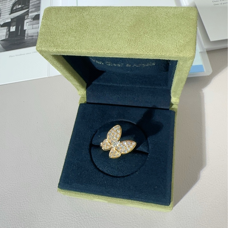 Vca梵克雅宝 two butterfly系列 18K黄金满钻蝴蝶戒指-3