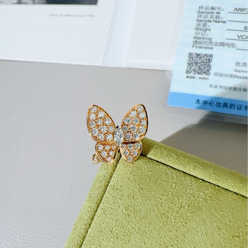 Vca梵克雅宝 two butterfly系列 18K黄金满钻蝴蝶戒指-4
