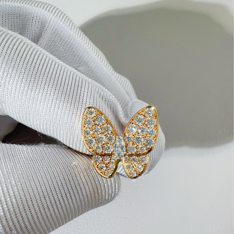 Vca梵克雅宝 two butterfly系列 18K黄金满钻蝴蝶戒指-6
