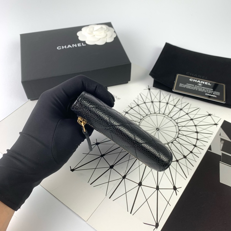 Chanel荔枝皮黑金短夾-2