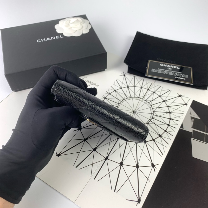 Chanel荔枝皮黑金短夾-3