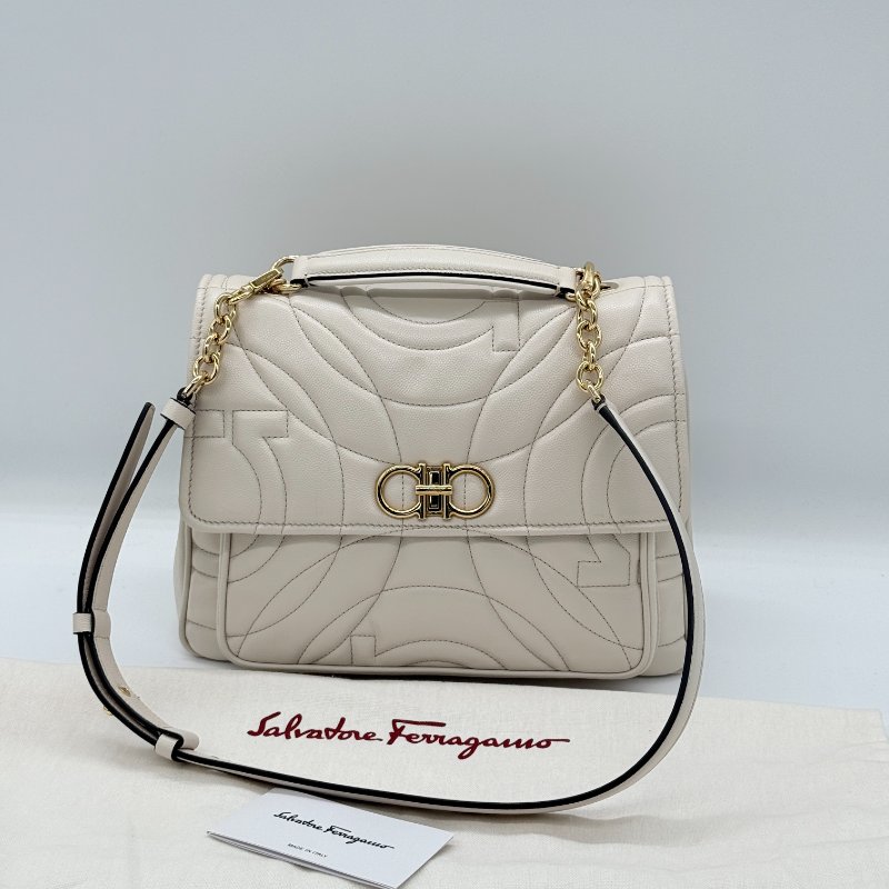 Salvatore Ferragamo 菲拉格慕 氣質色 奶白色 牛皮 手提包 斜挎包-0