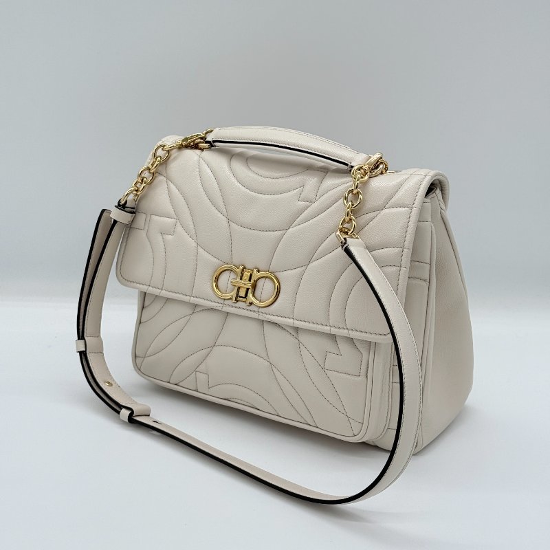 Salvatore Ferragamo 菲拉格慕 氣質色 奶白色 牛皮 手提包 斜挎包-1