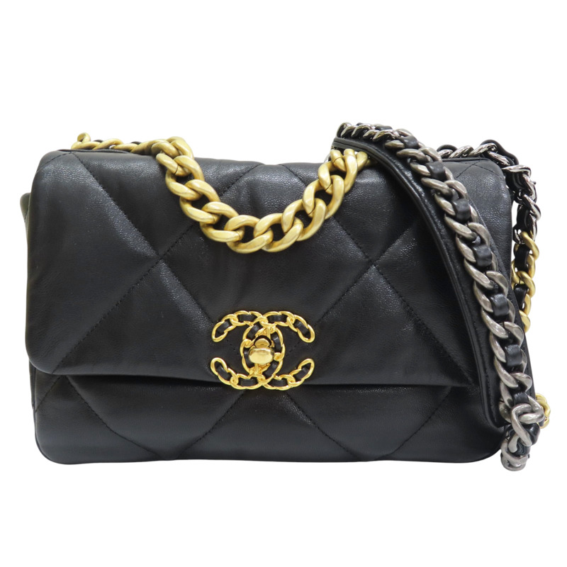 黑色 牛皮 19 26CM 鍊帶 肩背包 金釦【CHANEL 香奈兒】 AS1160-0