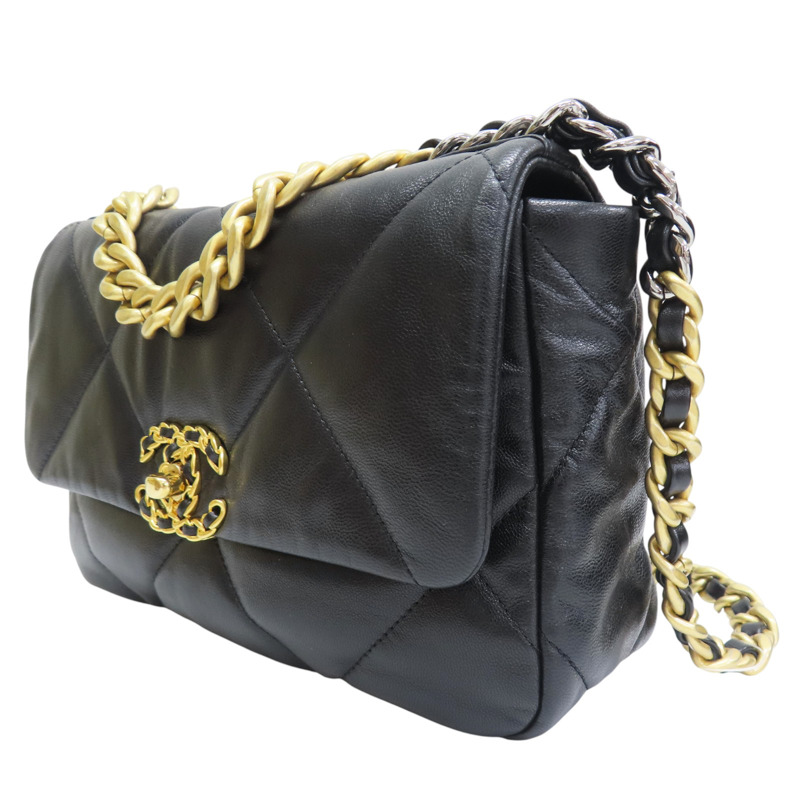 黑色 牛皮 19 26CM 鍊帶 肩背包 金釦【CHANEL 香奈兒】 AS1160-2