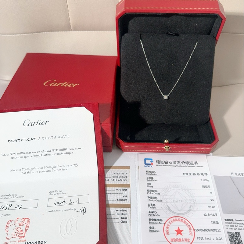 Cartier卡地亚 C DE CARTIER 白金单钻牛头石项链-0
