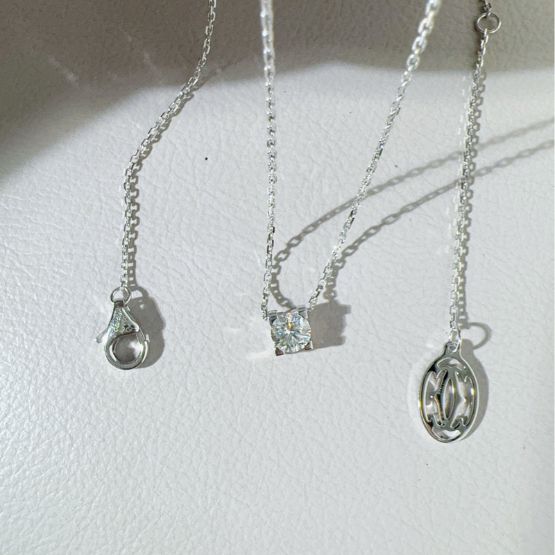 Cartier卡地亚 C DE CARTIER 白金单钻牛头石项链-3