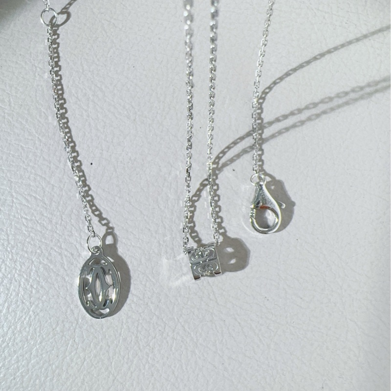 Cartier卡地亚 C DE CARTIER 白金单钻牛头石项链-4