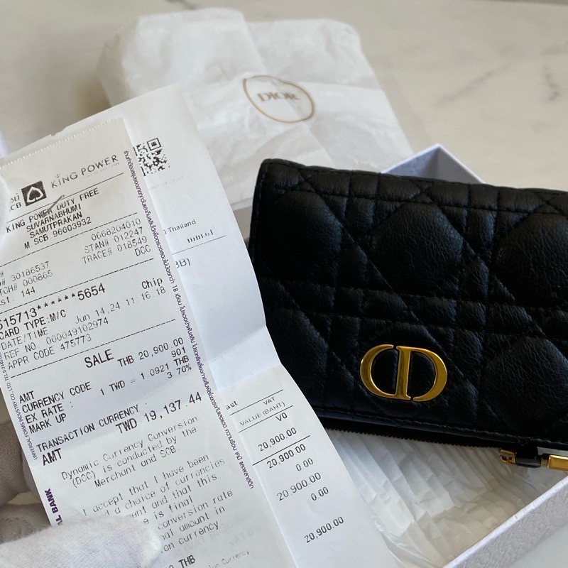 💯 Dior 對開短夾 黑金款 泰國購買證明-0
