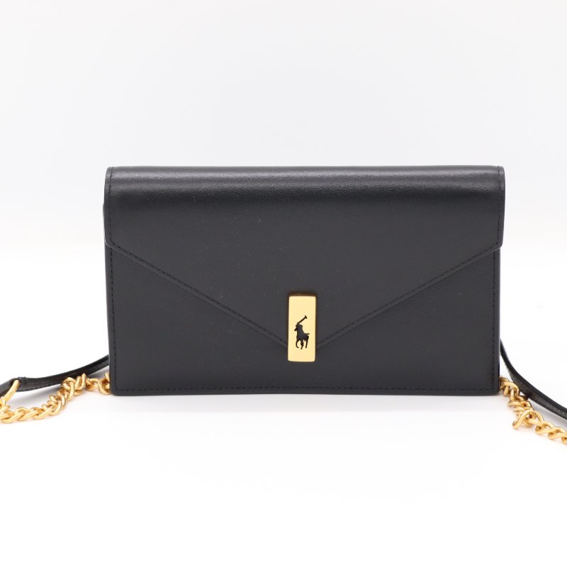 Polo Ralph Lauren 黑色 牛皮革 鏈條包 斜挎包 手拿包-0