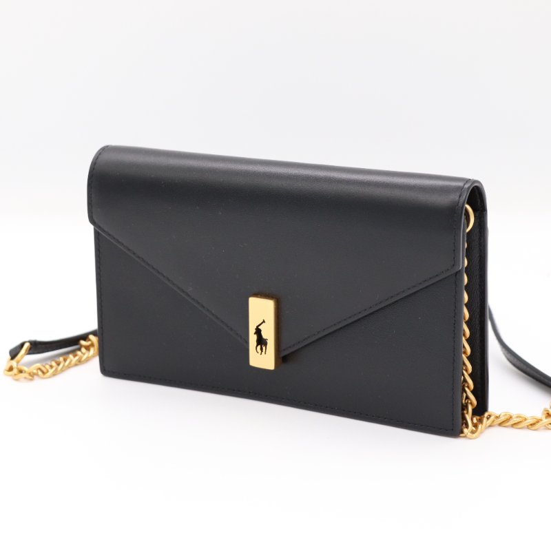 Polo Ralph Lauren 黑色 牛皮革 鏈條包 斜挎包 手拿包-1