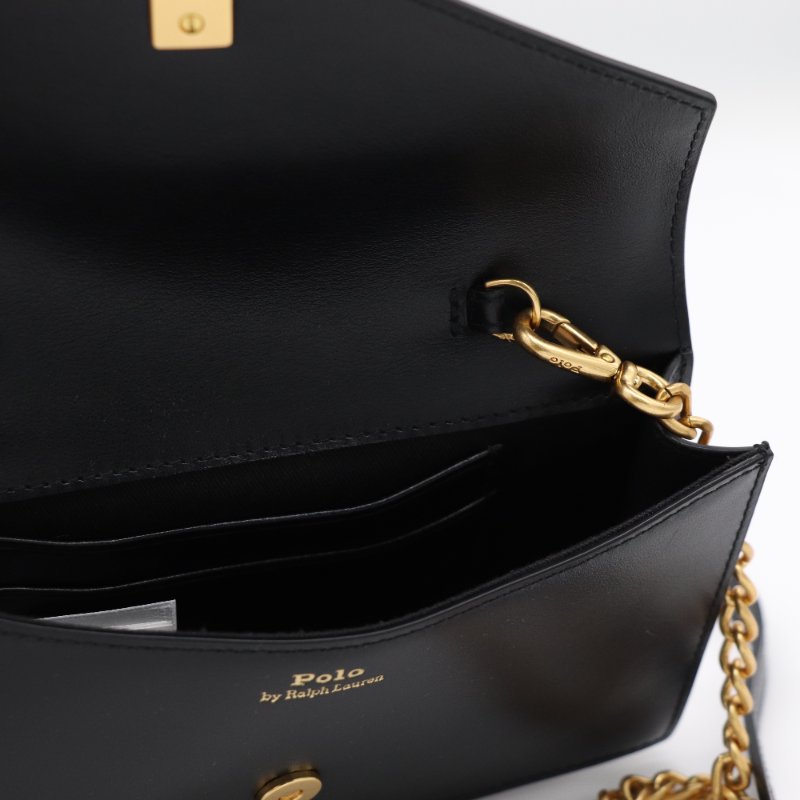 Polo Ralph Lauren 黑色 牛皮革 鏈條包 斜挎包 手拿包-10
