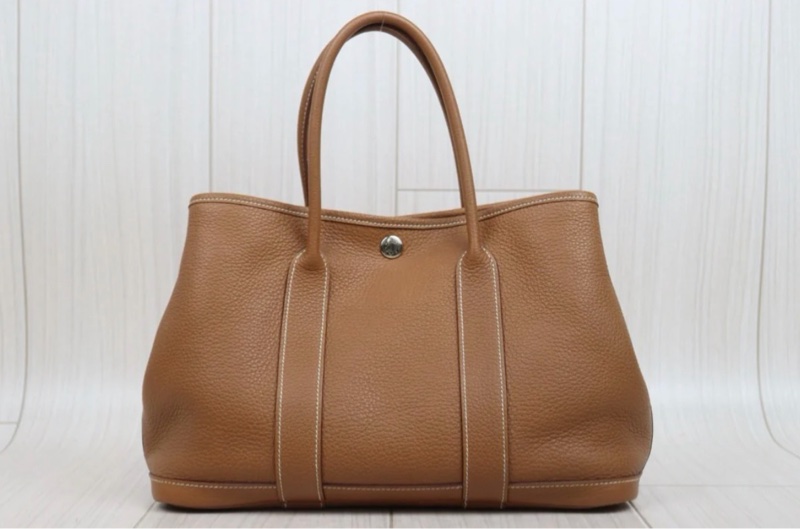 「JL精品代購」9新 Hermes 愛馬仕 garden 花園30 棕色銀扣-1