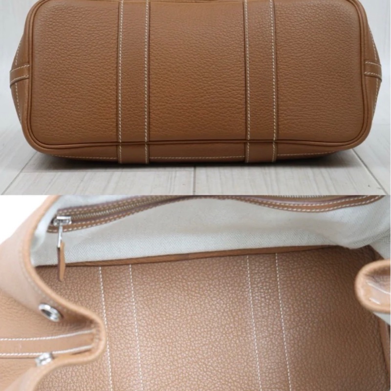 「JL精品代購」9新 Hermes 愛馬仕 garden 花園30 棕色銀扣-6