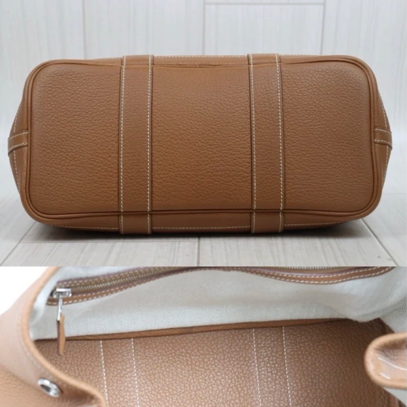 「JL精品代購」9新 Hermes 愛馬仕 garden 花園30 棕色銀扣-9