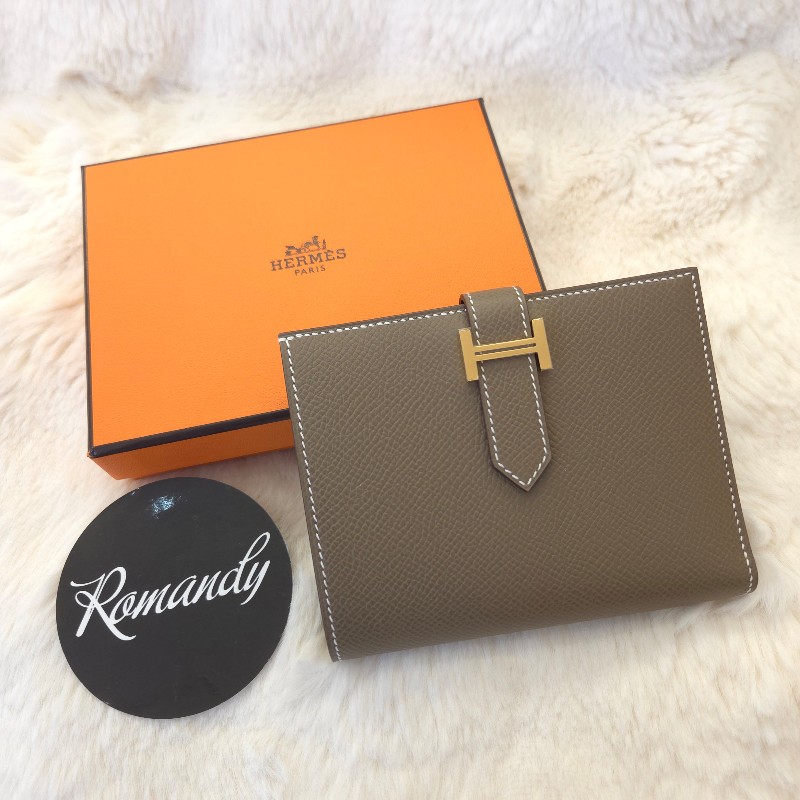 Hermès Bearn 金釦短夾 大象灰-0