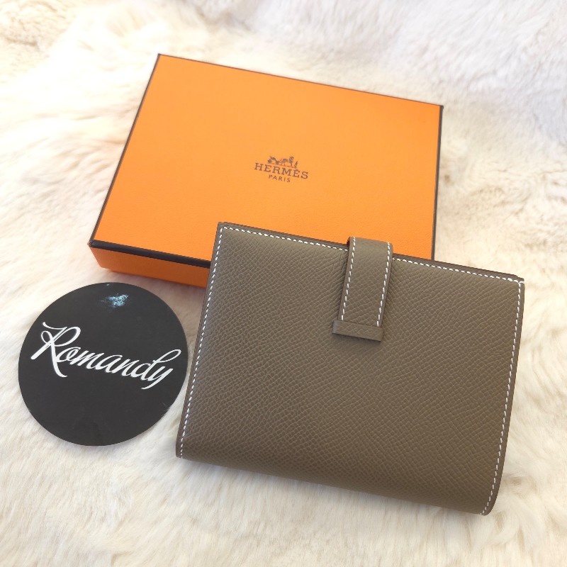 Hermès Bearn 金釦短夾 大象灰-1