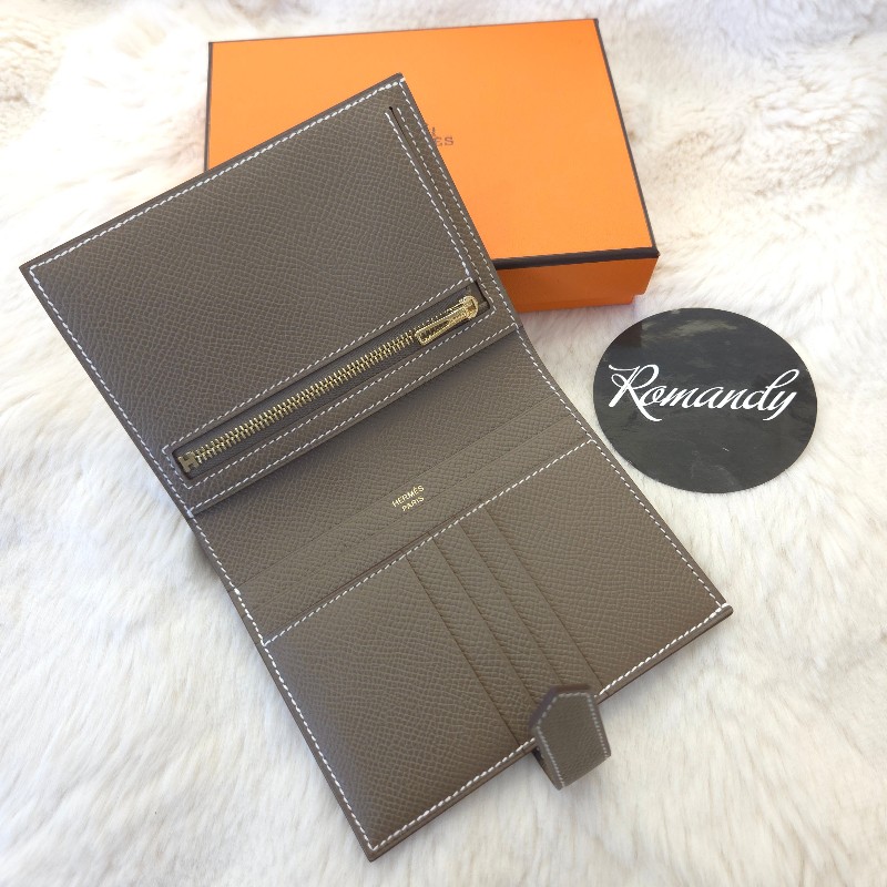 Hermès Bearn 金釦短夾 大象灰-2