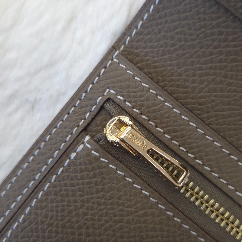 Hermès Bearn 金釦短夾 大象灰-4