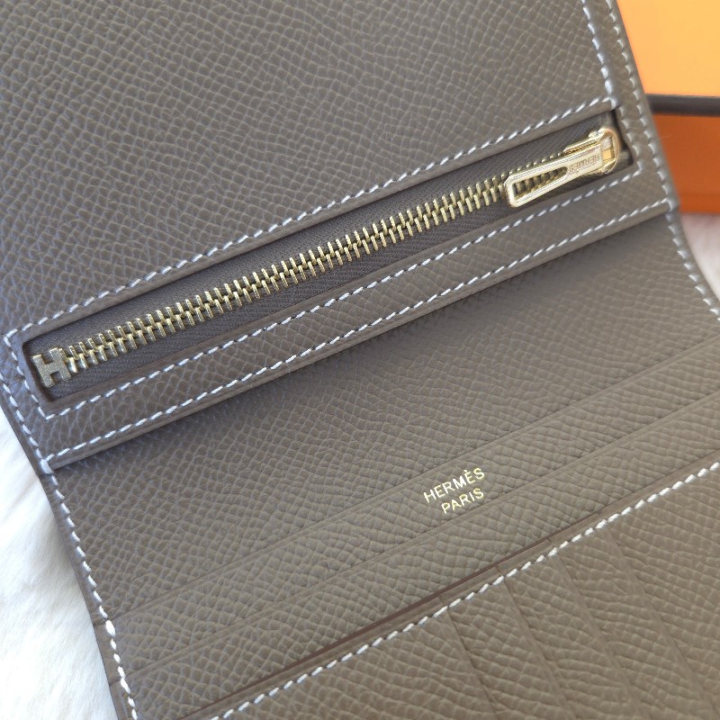 Hermès Bearn 金釦短夾 大象灰-5