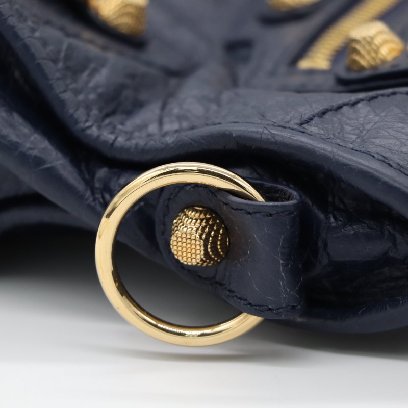 Balenciaga 巴黎世家 Classic Mini 深海藍 牛皮 淡金扣 Mini 機車包 手提包 斜挎包-7