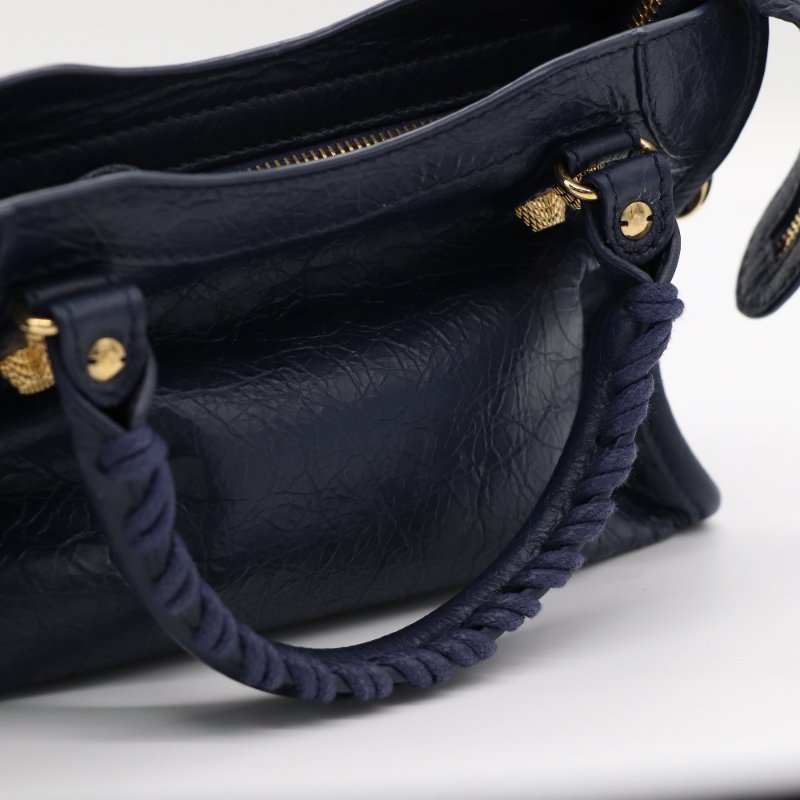 Balenciaga 巴黎世家 Classic Mini 深海藍 牛皮 淡金扣 Mini 機車包 手提包 斜挎包-8