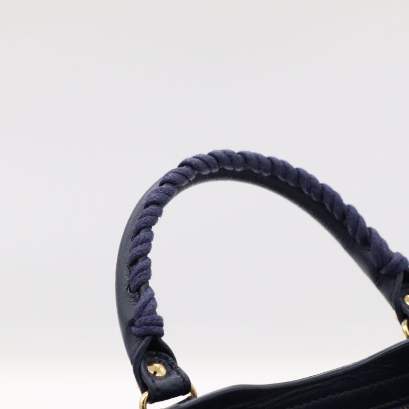 Balenciaga 巴黎世家 Classic Mini 深海藍 牛皮 淡金扣 Mini 機車包 手提包 斜挎包-9