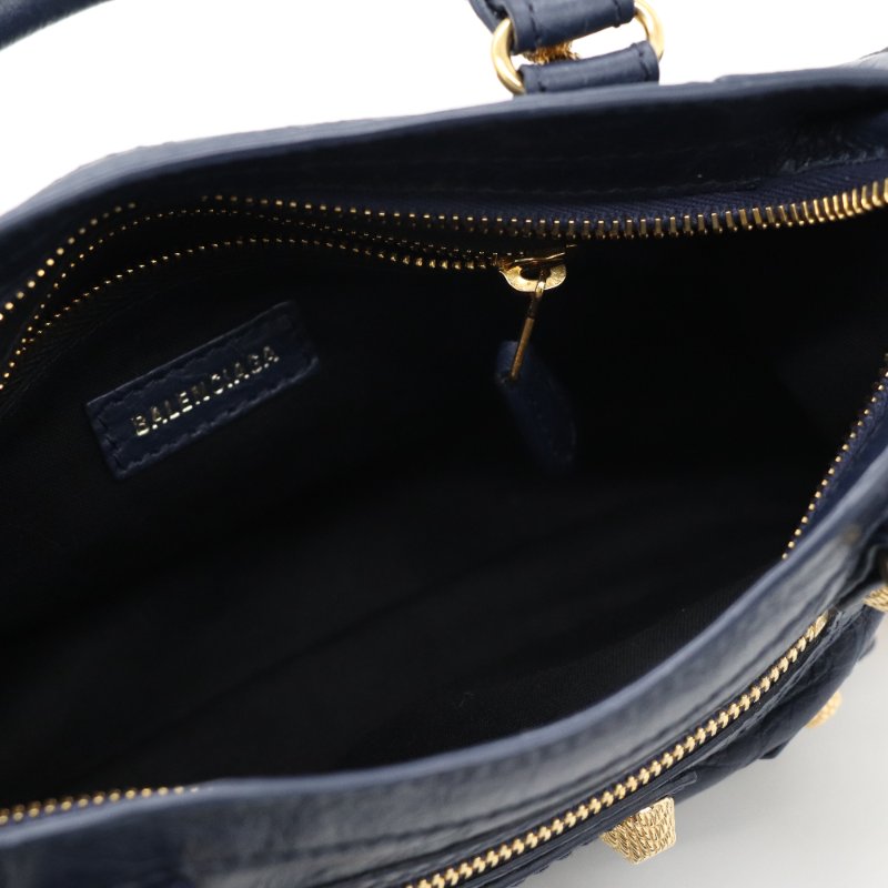 Balenciaga 巴黎世家 Classic Mini 深海藍 牛皮 淡金扣 Mini 機車包 手提包 斜挎包-10