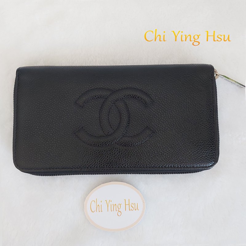 CHANEL 香奈兒 魚子醬ㄇ型長夾🎀實品拍照🎀 牛皮荔枝紋 ~二手近新品-1