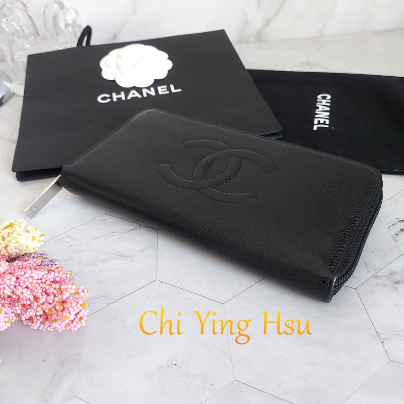 CHANEL 香奈兒 魚子醬ㄇ型長夾🎀實品拍照🎀 牛皮荔枝紋 ~二手近新品-2