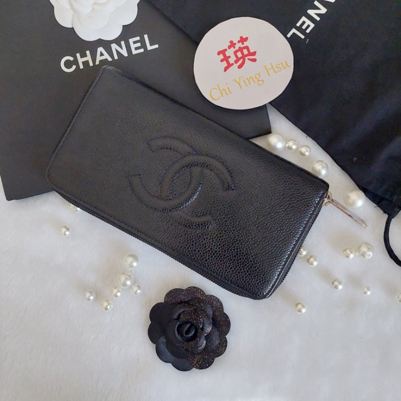 CHANEL 香奈兒 魚子醬ㄇ型長夾🎀實品拍照🎀 牛皮荔枝紋 ~二手近新品-0