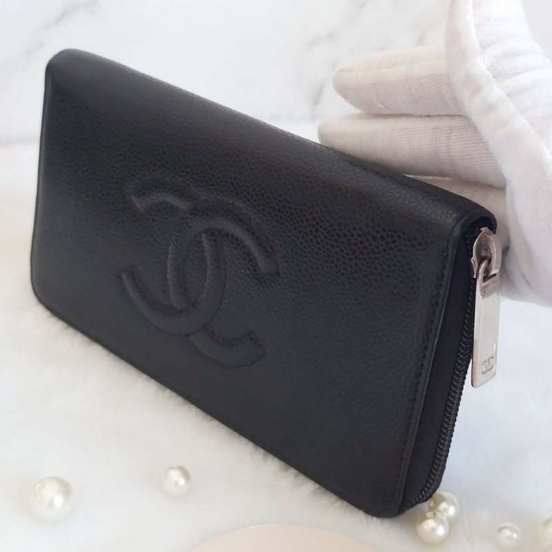 CHANEL 香奈兒 魚子醬ㄇ型長夾🎀實品拍照🎀 牛皮荔枝紋 ~二手近新品-14