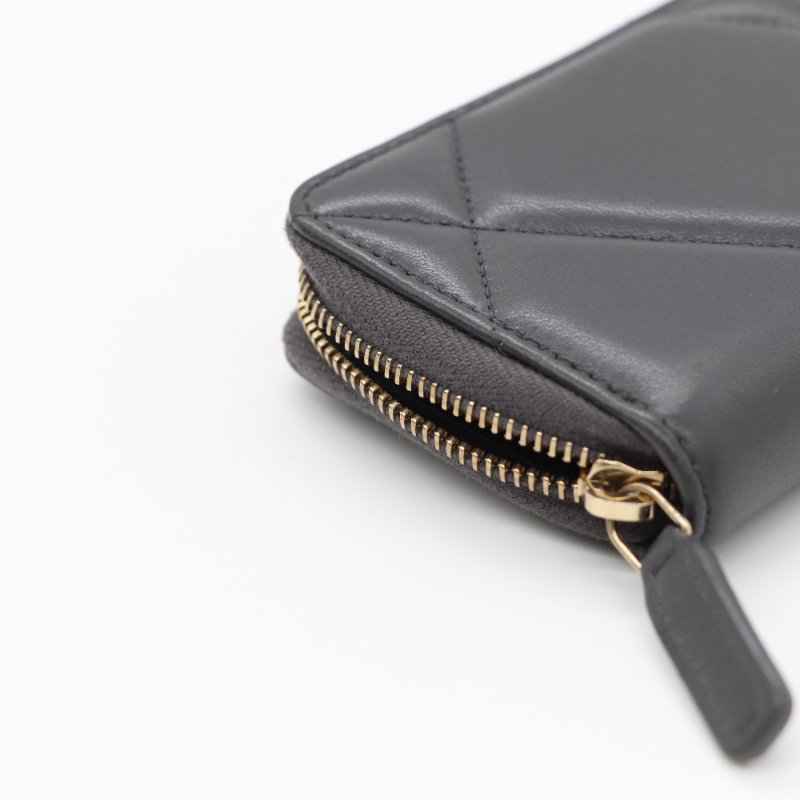 【超🌟級🌟新🌟】Chanel 香奈兒 19 系列 碳灰色 山羊皮 經典 CC 卡包 零錢包-2