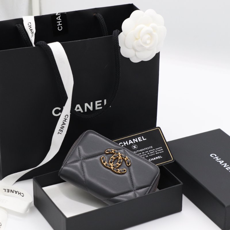 【超🌟級🌟新🌟】Chanel 香奈兒 19 系列 碳灰色 山羊皮 經典 CC 卡包 零錢包-7