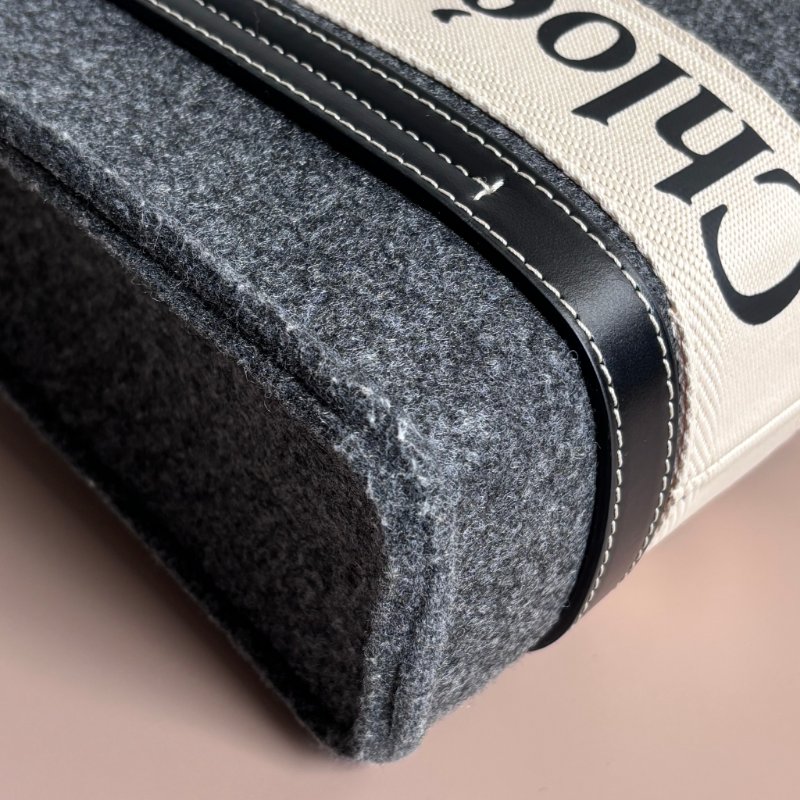 ::CHLOE:: Woody 深灰色 經典織帶絨毛冬季款小號 斜背 兩用托特包-4