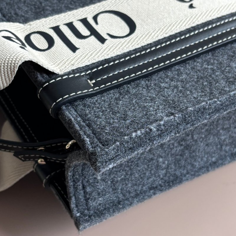 ::CHLOE:: Woody 深灰色 經典織帶絨毛冬季款小號 斜背 兩用托特包-7