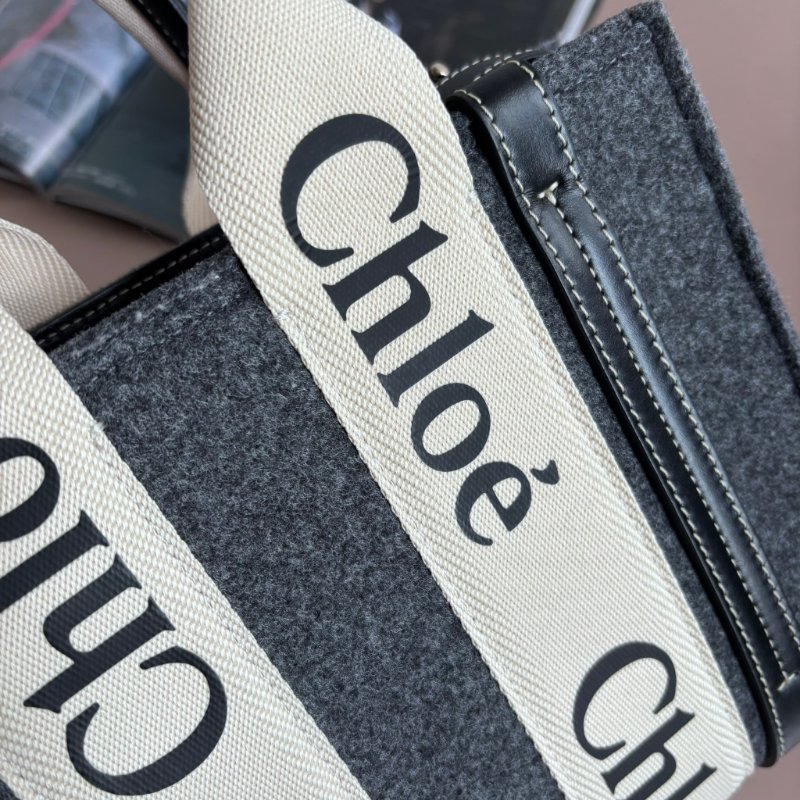 ::CHLOE:: Woody 深灰色 經典織帶絨毛冬季款小號 斜背 兩用托特包-9