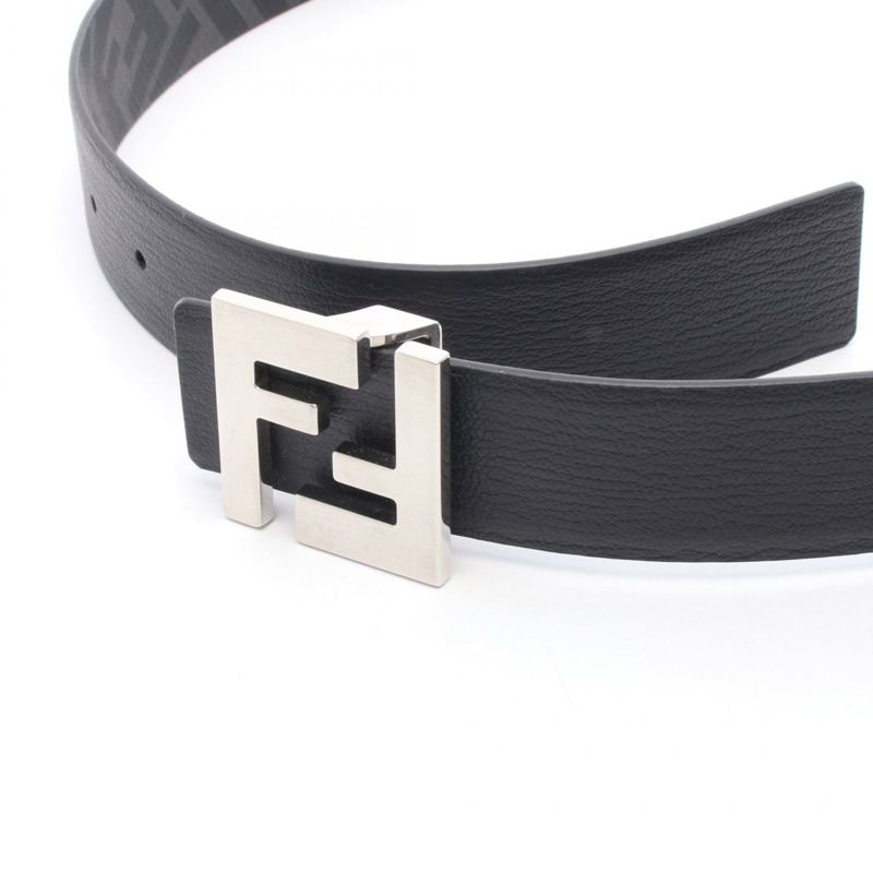 FENDI FF 方形腰帶 雙面可用 7C0531ATFFF0GWB 皮革帆布 黑色 全新 男士-1