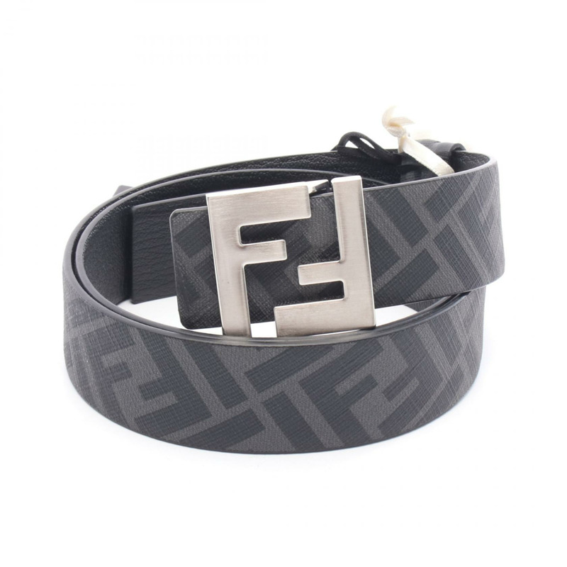 FENDI FF 方形腰帶 雙面可用 7C0531ATFFF0GWB 皮革帆布 黑色 全新 男士-4