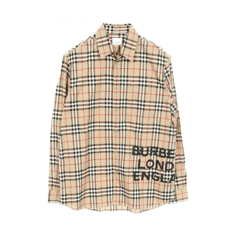 BURBERRY Nova 格紋長袖襯衫，純棉，米色，男士M碼，附logo-0