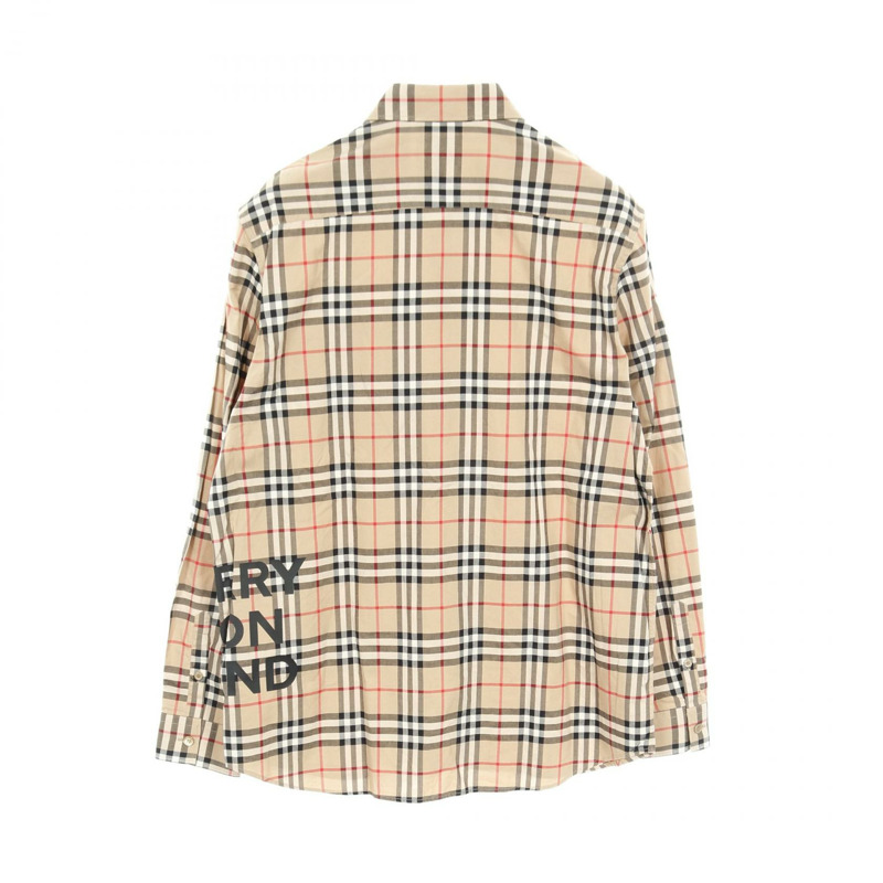 BURBERRY Nova 格紋長袖襯衫，純棉，米色，男士M碼，附logo-1