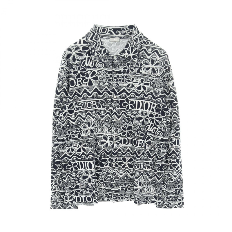 Dior Shawn Stussy 針織衫襯衫 033M550BT166 棉絲混紡 海軍藍 二手 #XL-0