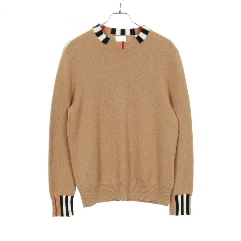 BURBERRY 經典條紋飾邊針織衫 8020391 羊絨棕色 二手 M 碼-0
